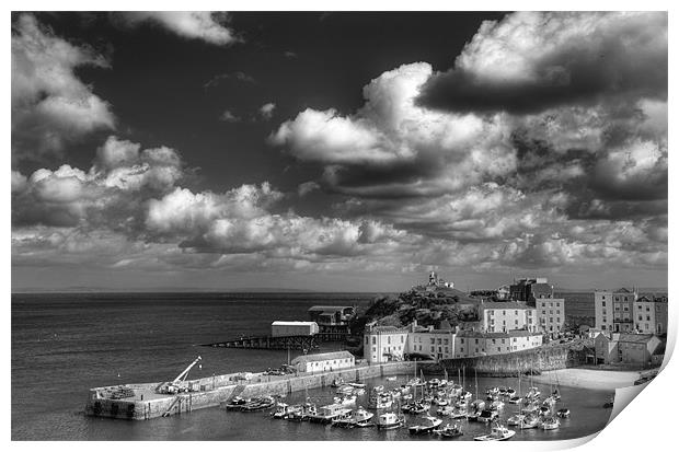 Tenby Harbour in Monochrome Print by Steve Purnell