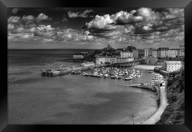 Tenby Harbour in Monochrome Framed Print by Steve Purnell
