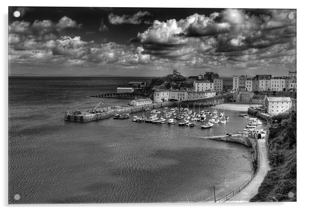 Tenby Harbour in Monochrome Acrylic by Steve Purnell