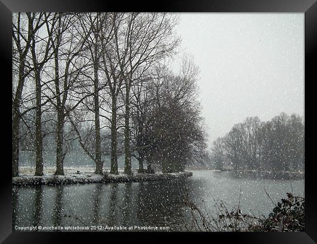 River in a blizzard Framed Print by michelle whitebrook