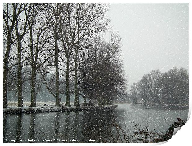 River in a blizzard Print by michelle whitebrook