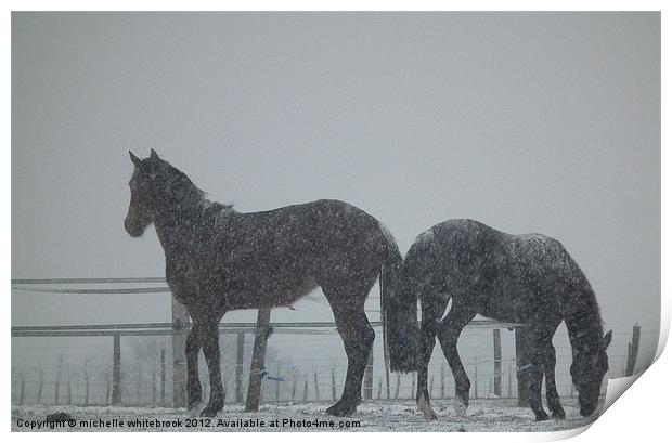 Horses in a blizzard Print by michelle whitebrook