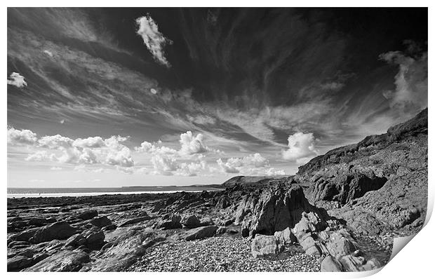 Manorbier Rocks Monochrome Print by Steve Purnell