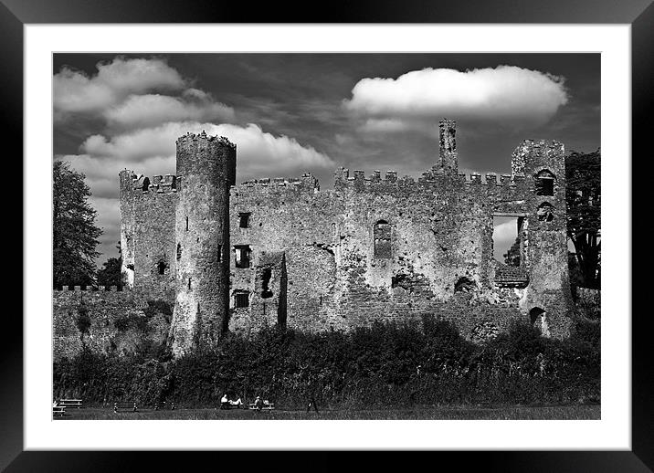 Laugharne Castle Monochrome Framed Mounted Print by Steve Purnell