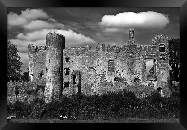 Laugharne Castle Monochrome Framed Print by Steve Purnell