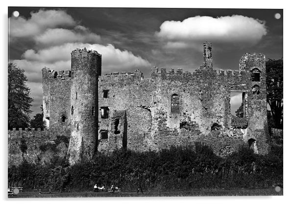 Laugharne Castle Monochrome Acrylic by Steve Purnell