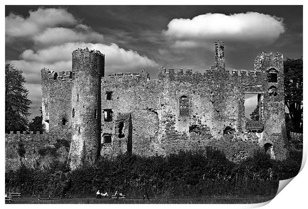 Laugharne Castle Monochrome Print by Steve Purnell
