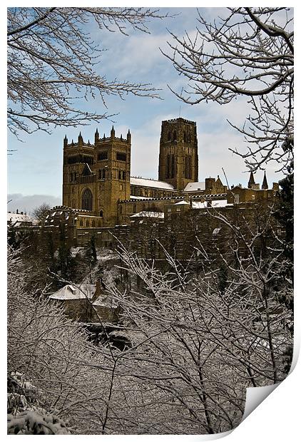 Durham Cathedral in snow Print by eric carpenter