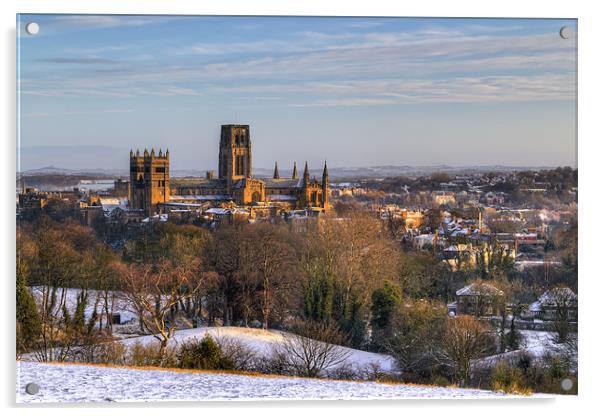Durham Cathedral from Potters Bank. Acrylic by Kevin Tate