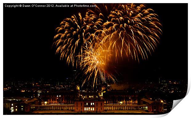 Royal Greenwich Fireworks Print by Dawn O'Connor
