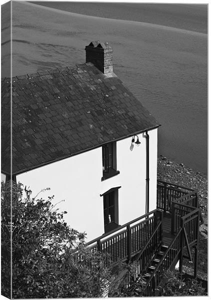 The Boathouse at Laugharne Monochrome Canvas Print by Steve Purnell