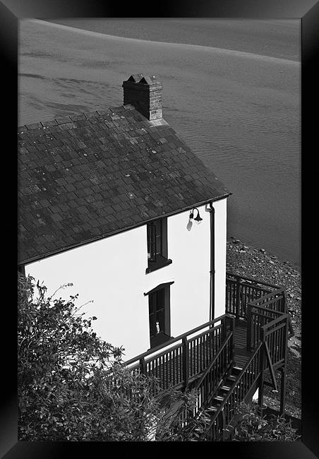 The Boathouse at Laugharne Monochrome Framed Print by Steve Purnell