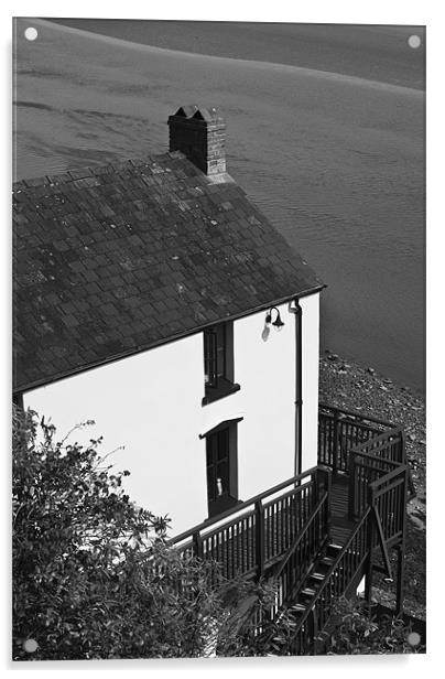 The Boathouse at Laugharne Monochrome Acrylic by Steve Purnell