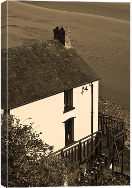 The Boathouse at Laugharne in Sepia Canvas Print by Steve Purnell