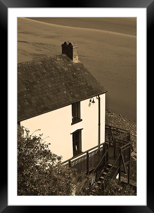 The Boathouse at Laugharne in Sepia Framed Mounted Print by Steve Purnell
