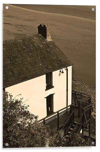 The Boathouse at Laugharne in Sepia Acrylic by Steve Purnell