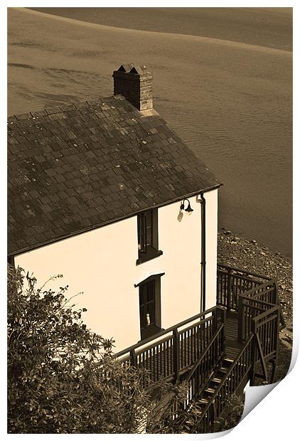 The Boathouse at Laugharne in Sepia Print by Steve Purnell