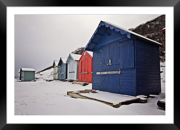 Snow Covered Beach Huts in Overstrand Framed Mounted Print by Paul Macro