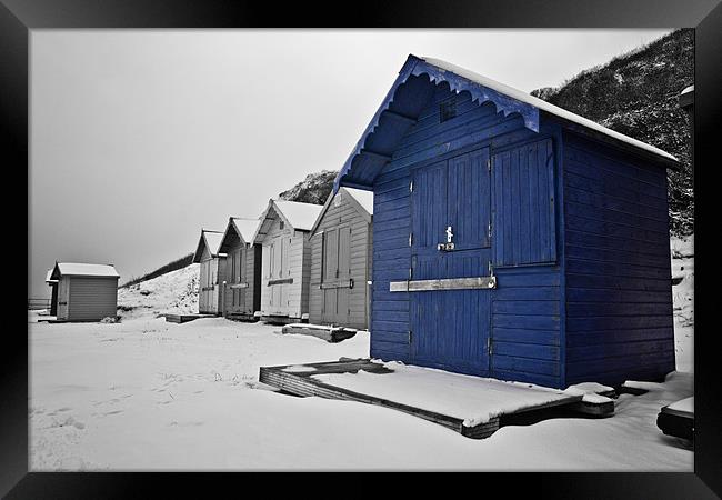 Snow Covered Beach Huts in Overstrand 2 Framed Print by Paul Macro