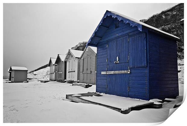 Snow Covered Beach Huts in Overstrand 2 Print by Paul Macro