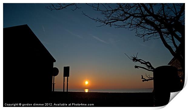 Sunrise and silhouettes at Calshot Print by Gordon Dimmer