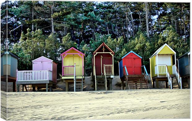 Brightly Coloured Beach Huts Canvas Print by Sandi-Cockayne ADPS