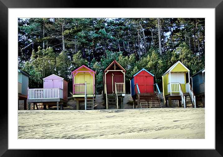 Brightly Coloured Beach Huts Framed Mounted Print by Sandi-Cockayne ADPS