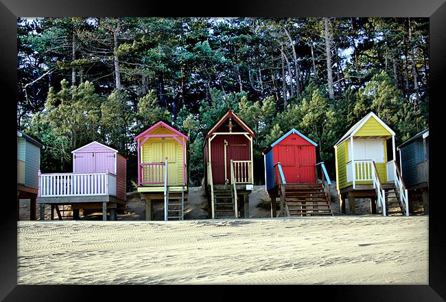 Brightly Coloured Beach Huts Framed Print by Sandi-Cockayne ADPS