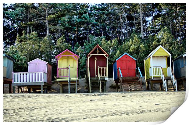 Brightly Coloured Beach Huts Print by Sandi-Cockayne ADPS