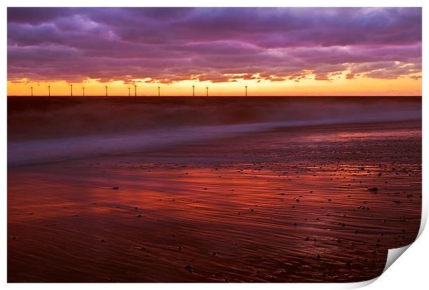 Dawn over Turbines at Caister, Norfolk Print by Stephen Mole
