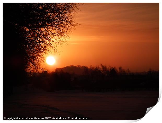 Sunrise over the snow Print by michelle whitebrook