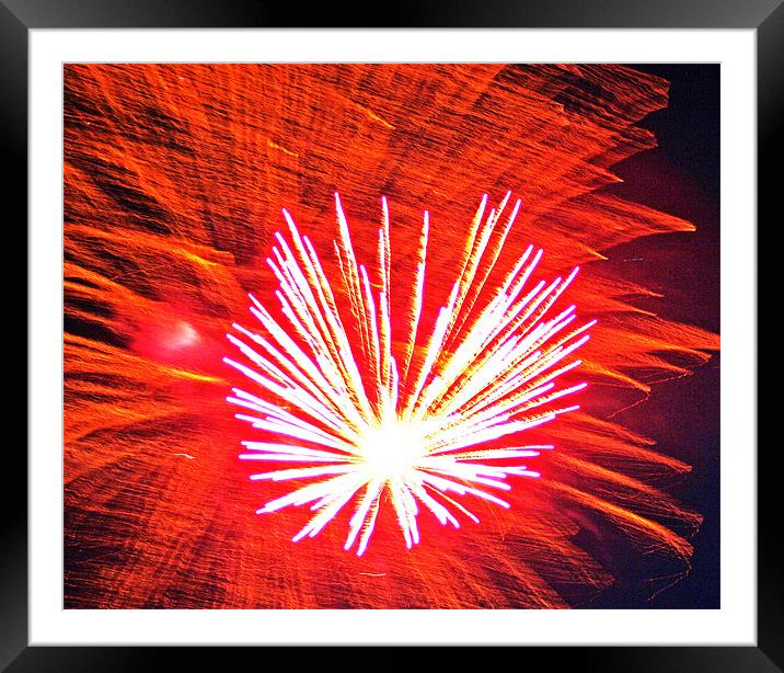 Beautiful  Red Fire Works Framed Mounted Print by Larry Stolle