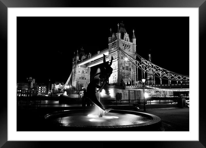 Girl and Dolphin Statue London Framed Mounted Print by David Pyatt