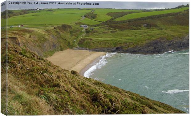 Mwnt Beach, taken from  Foel Y Mwnt Canvas Print by Paula J James