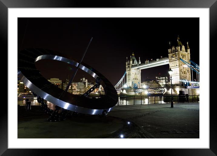Sundial and Tower Bridge Framed Mounted Print by David Pyatt