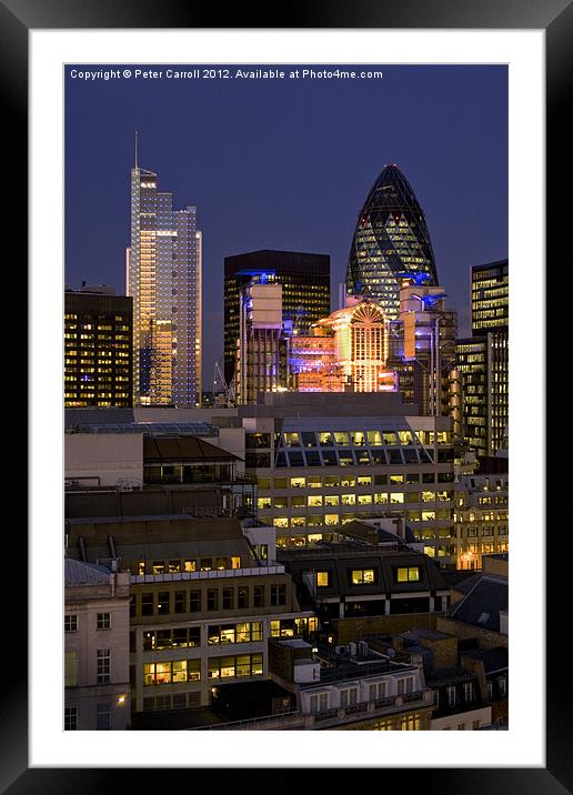 London City Skyline at Dusk Framed Mounted Print by Peter Carroll