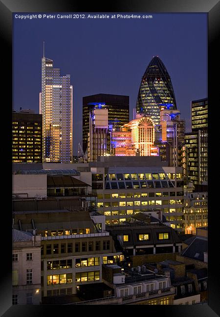 London City Skyline at Dusk Framed Print by Peter Carroll
