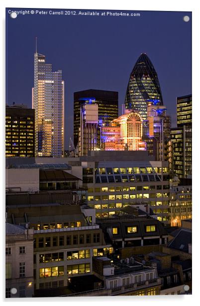 London City Skyline at Dusk Acrylic by Peter Carroll