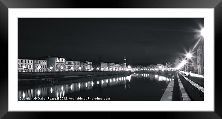 River Arno by night, Pisa, Italy Framed Mounted Print by Gabor Pozsgai