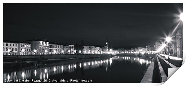 River Arno by night, Pisa, Italy Print by Gabor Pozsgai