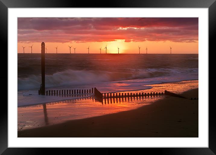 Sun, Turbines, Groyne and Sea Framed Mounted Print by Stephen Mole