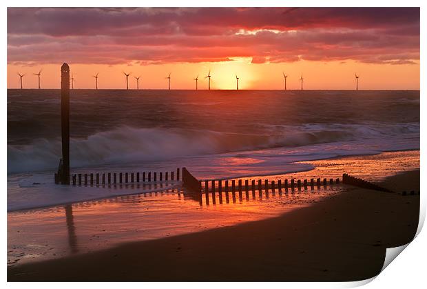 Sun, Turbines, Groyne and Sea Print by Stephen Mole