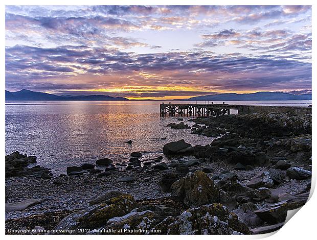 Sunset at Portencross Jetty Print by Fiona Messenger