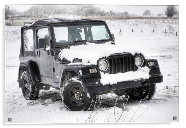 Jeep in the Snow Acrylic by Eddie Howland