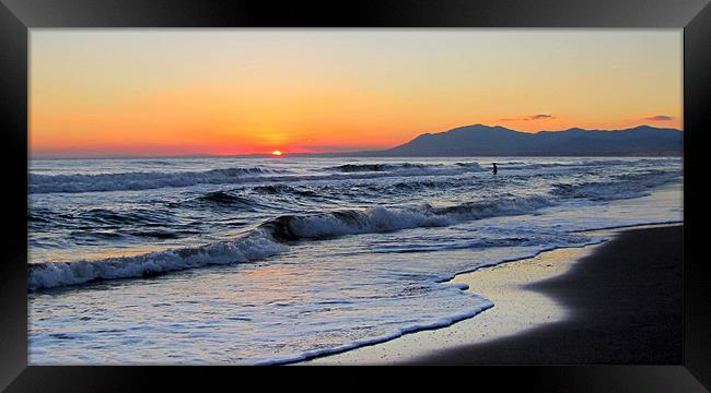 Evening on the beach in Marbella Framed Print by barbara walsh