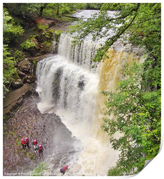 Canyoning in the Brecon Beacons Print by Paula J James
