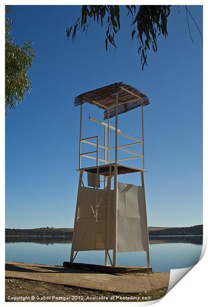 Lifeguard tower on beach Print by Gabor Pozsgai