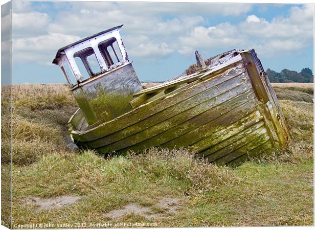  Old Derelict Abandoned Wooden Fishing Boat Thornh Canvas Print by john hartley