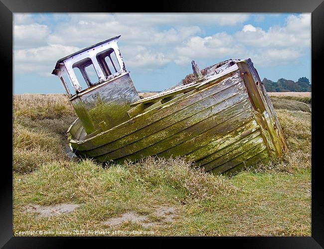  Old Derelict Abandoned Wooden Fishing Boat Thornh Framed Print by john hartley