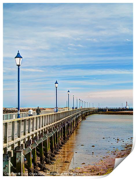 Amble pier and lighthouse Print by Colin Chipp